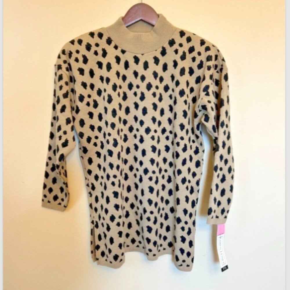 NWT Karen Lessly Women's Leopard 3/4 Sleeve Top Brown Size PS